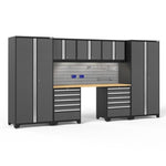 Newage Products Pro 3.0 Series 8-Piece Garage Cabinet Set With 2X 5-Drawer Tool Cabinets-52090-Grey-Bamboo Worktop-None-Garage Giant 