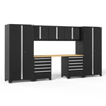 Newage Products Pro 3.0 Series 8-Piece Garage Cabinet Set With 2X 5-Drawer Tool Cabinets-52090-Grey-Bamboo Worktop-None-Garage Giant 