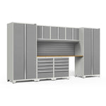 Newage Products Pro 3.0 Series 8-Piece Garage Cabinet Set With 2X 5-Drawer Tool Cabinets-52090-Grey-Bamboo Worktop-None-Garage Giant 