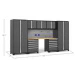 Newage Products Pro 3.0 Series 8-Piece Garage Cabinet Set With 2X 5-Drawer Tool Cabinets-52090-Grey-Bamboo Worktop-None-Garage Giant 