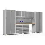 Newage Products Pro 3.0 Series 8-Piece Garage Cabinet Set With 2X 5-Drawer Tool Cabinets-52090-Grey-Bamboo Worktop-None-Garage Giant 
