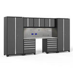 Newage Products Pro 3.0 Series 8-Piece Garage Cabinet Set With 2X 5-Drawer Tool Cabinets-52090-Grey-Bamboo Worktop-None-Garage Giant 