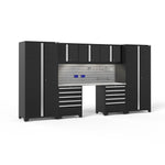 Newage Products Pro 3.0 Series 8-Piece Garage Cabinet Set With 2X 5-Drawer Tool Cabinets-52090-Grey-Bamboo Worktop-None-Garage Giant 