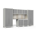 Newage Products Pro 3.0 Series 8-Piece Garage Cabinet Set With Multi-Function Cabinet-52096-Grey-Bamboo Worktop-None-Garage Giant 
