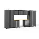 Newage Products Pro 3.0 Series 8-Piece Garage Cabinet Set-51918-Grey-Bamboo Worktop-LED Lights-Garage Giant 