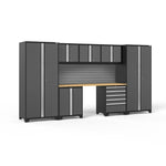 Newage Products Pro 3.0 Series 8-Piece Garage Cabinet Set-58359-Grey-Bamboo Worktop-Slatwall Backsplash-Garage Giant 