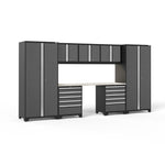 Newage Products Pro 3.0 Series 8-Piece Garage Cabinet Set With 2X 5-Drawer Tool Cabinets-51921-Grey-Stainless Steel Worktop-LED Lights-Garage Giant 