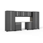 Newage Products Pro 3.0 Series 8-Piece Garage Cabinet Set With Multi-Function Cabinet-51995-Grey-Stainless Steel Worktop-LED Lights-Garage Giant 