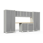 Newage Products Pro 3.0 Series 8-Piece Garage Cabinet Set With Multi-Function Cabinet-52448-Platinum-Bamboo Worktop-LED Lights-Garage Giant 