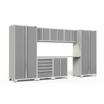 Newage Products Pro 3.0 Series 8-Piece Garage Cabinet Set-51311-Platinum-Stainless Steel Worktop-LED Lights-Garage Giant 