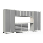 Newage Products Pro 3.0 Series 8-Piece Garage Cabinet Set With 2X 5-Drawer Tool Cabinets-51313-Platinum-Stainless Steel Worktop-LED Lights-Garage Giant 