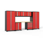 Newage Products Pro 3.0 Series 8-Piece Garage Cabinet Set-51107-Red-Bamboo Worktop-LED Lights-Garage Giant 