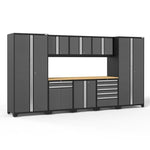 Newage Products Pro 3.0 Series 9-Piece Garage Cabinet Set With Multi-Function Cabinet-52066-Grey-Bamboo Worktop-None-Garage Giant 