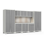 Newage Products Pro 3.0 Series 9-Piece Garage Cabinet Set With Multi-Function Cabinet-52066-Grey-Bamboo Worktop-None-Garage Giant 