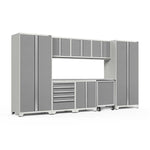 Newage Products Pro 3.0 Series 9-Piece Garage Cabinet Set With Utility Cart-56851-Grey-Bamboo Worktop-Garage Giant 