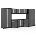 Newage Products Pro 3.0 Series 9-Piece Garage Cabinet Set With Multi-Function Cabinet-52162-Grey-Stainless Steel Worktop-None-Garage Giant 