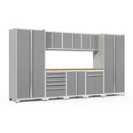 Newage Products Pro 3.0 Series 9-Piece Garage Cabinet Set With Multi-Function Cabinet-52466-Platinum-Bamboo Worktop-None-Garage Giant 