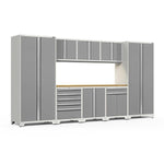 Newage Products Pro 3.0 Series 9-Piece Garage Cabinet Set With Multi-Function Cabinet-51314-Platinum-Bamboo Worktop-LED Lights-Garage Giant 