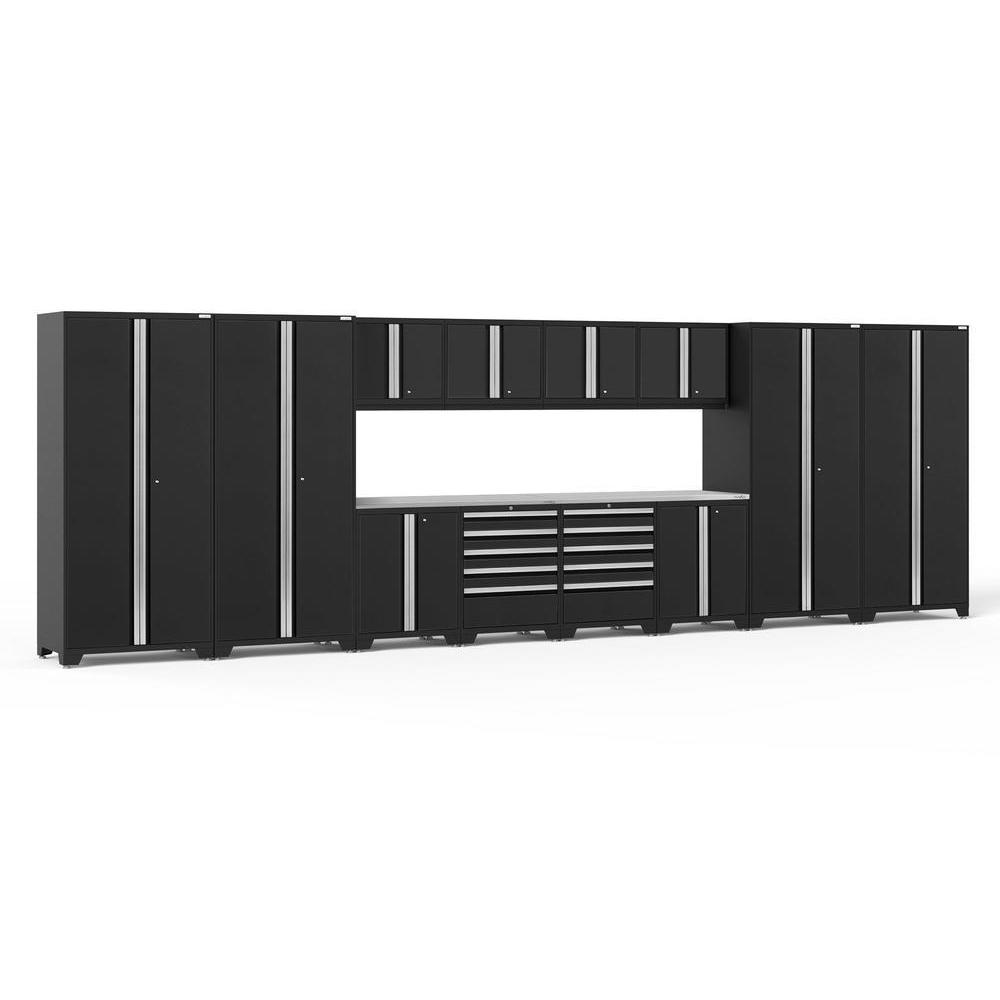 Newage Products Pro 3.0 Series 14-Piece Garage Cabinet Set-64317-Black-Stainless Steel Worktop-None-Garage Giant