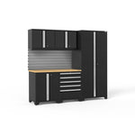 Newage Products Pro 3.0 Series 6-Piece Garage Cabinet Set-64055-Black-Bamboo Worktop-Slatwall Backsplash-Garage Giant 