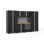 Newage Products Pro 3.0 Series 7-Piece Garage Cabinet Set-64064-Black-Bamboo Worktop-Slatwall Backsplash-Garage Giant 