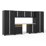 Newage Products Pro 3.0 Series 8-Piece Garage Cabinet Set With Multi-Function Cabinet-64116-Black-Bamboo Worktop-None-Garage Giant 