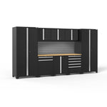 Newage Products Pro 3.0 Series 9-Piece Garage Cabinet Set With Multi-Function Cabinet-64185-Black-Bamboo Worktop-Slatwall Backsplash-Garage Giant 