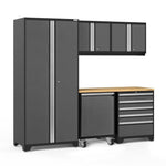 Newage Products Pro 3.0 Series 6-Piece Garage Cabinet Set With Utility Cart-55975-Grey-Bamboo Worktop-Garage Giant 