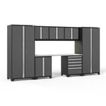 Newage Products Pro 3.0 Series 8-Piece Garage Cabinet Set-52062-Grey-Stainless Steel Worktop-None-Garage Giant 