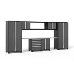 Newage Products Pro 3.0 Series 9-Piece Garage Cabinet Set With 56" Integrated Display Shelf-55970-Grey-Stainless Steel Worktop-Garage Giant 
