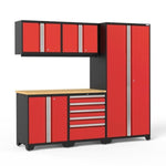Newage Products Pro 3.0 Series 6-Piece Garage Cabinet Set-52358-Red-Bamboo Worktop-None-Garage Giant 