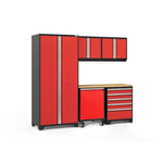 Newage Products Pro 3.0 Series 6-Piece Garage Cabinet Set With Utility Cart-55977-Red-Bamboo Worktop-Garage Giant 