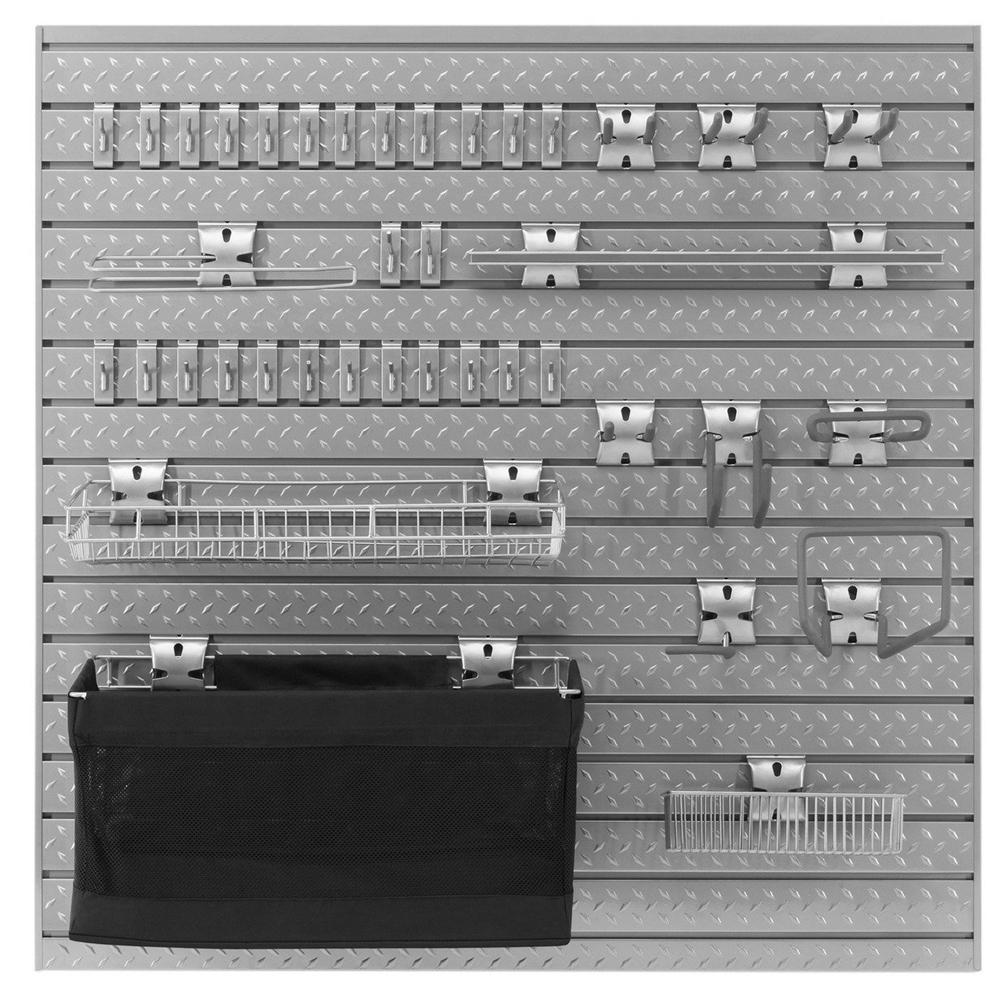 Newage Products Pro 3.0 Series 16 Sq. Ft. Steel Slatwall With 40-Pc Hook Kit-51800-Garage Giant
