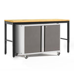 Newage Products Pro 3.0 Series 42" Base Cabinet And 84" Workbench With Worktop-56870-Platinum-Bamboo Worktop-Garage Giant 