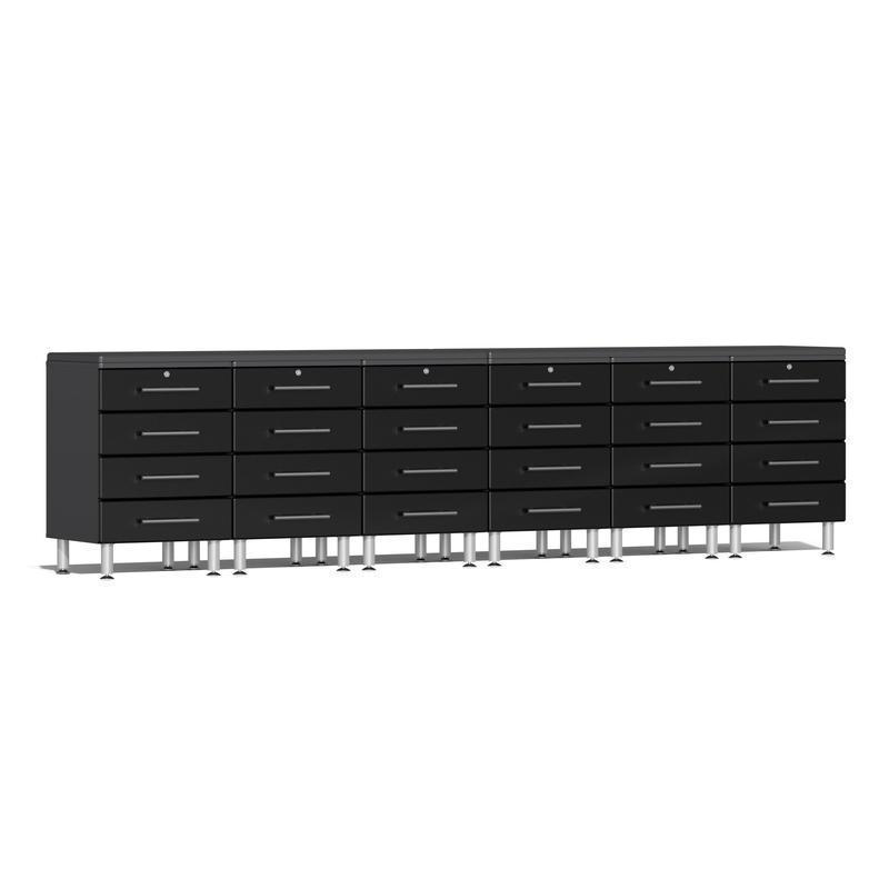 Ulti-MATE Garage Workbench With Drawers, 8-Piece With 6X 4-Drawer Base Cabinets-UG23081B-Midnight Black-Garage Giant