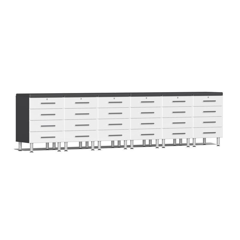 Ulti-MATE Garage Workbench With Drawers, 8-Piece With 6X 4-Drawer Base Cabinets-UG23081W-Starfire White-Garage Giant