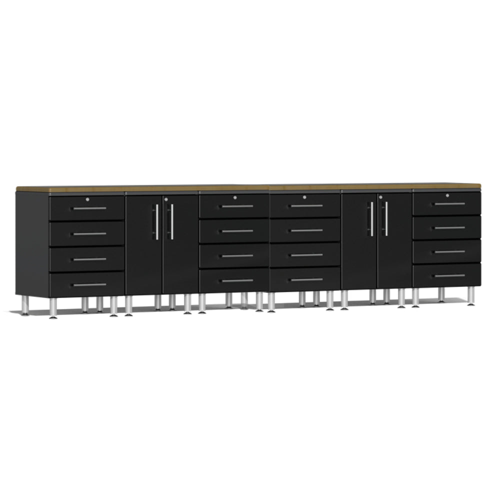 Ulti-MATE Garage Workbench With Drawers, 8-Piece Set With Bamboo Worktop-UG26082B-Midnight Black-Garage Giant